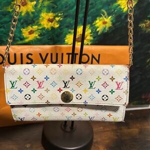 💯 Authentic Louis Vuitton Murakami Multicolore White Sarah Long Wallet TH0034